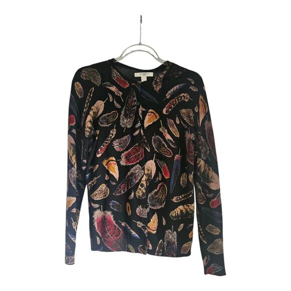 Liz Claiborne Womens M Cardigan Sweater Black Feathers Button Down Silk Blend - Picture 1 of 8